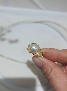 流素losu-海水羽皇金纯银镶锆正圆强光精致淡金色开口戒指