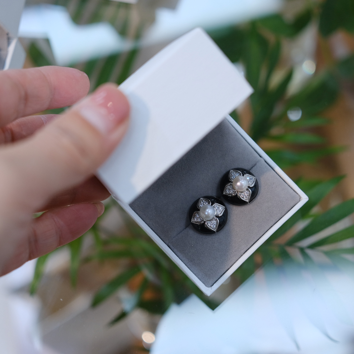 流素losu—925银淡水珍珠黑色四叶草2025新款爆款耳钉耳饰
