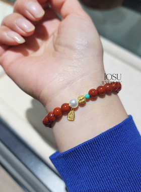 流素losu.925银平安纳福南红玛瑙弹力绳手链高级天然显白礼物