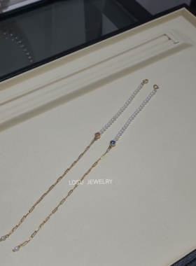 流素losu-进口14k注金生辰石天然珍珠生日礼物手链