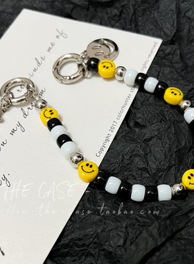 InTheCase黑白甜酷15ProMax笑脸ins链条波浪镜面可爱学生情侣防摔手机链挂绳手机壳全包软壳适用iphone苹果