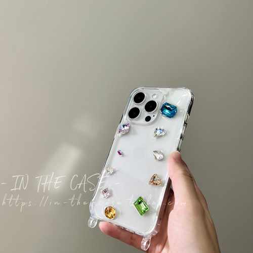 苹果iphone14彩色宝石挂环手机壳