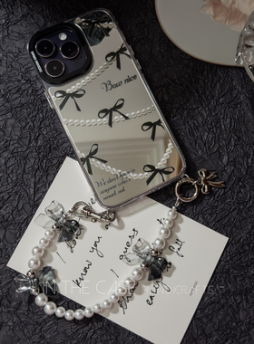 InTheCase 甜酷少女iphone16ProMax暗黑朋克辣妹Y2K黑白渐变蝴蝶结珍珠防摔链条全包镜面手机壳适用于苹果