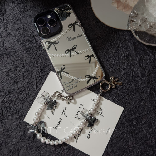 iphone蝴蝶结珍珠镜面防摔链机壳