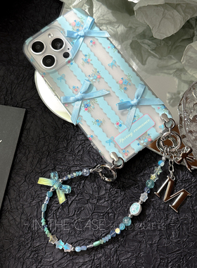 InTheCase甜妹俏皮清新蓝色系蝴蝶结链条iphone15pro手机壳适用苹
