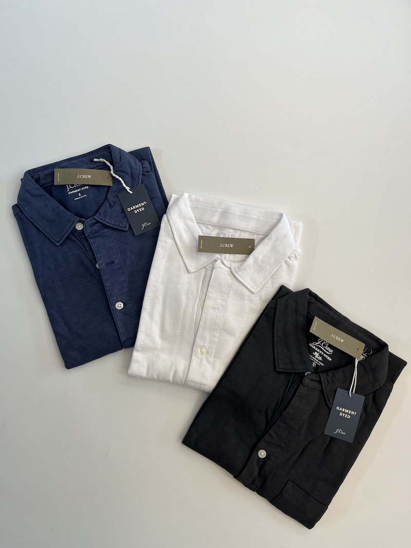 J.CREW男纯色水洗短袖polo衫