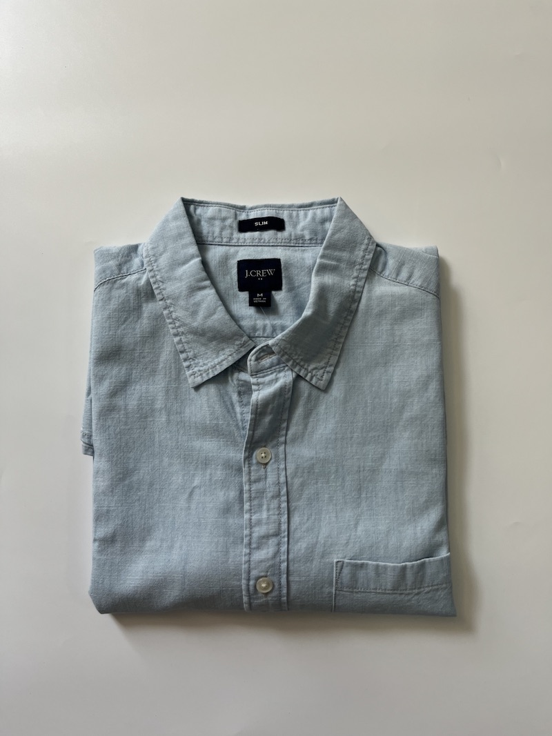 J.CREW男纯棉蓝色水洗短袖衬衫