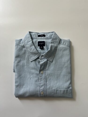 J.CREW男纯棉蓝色水洗短袖衬衫