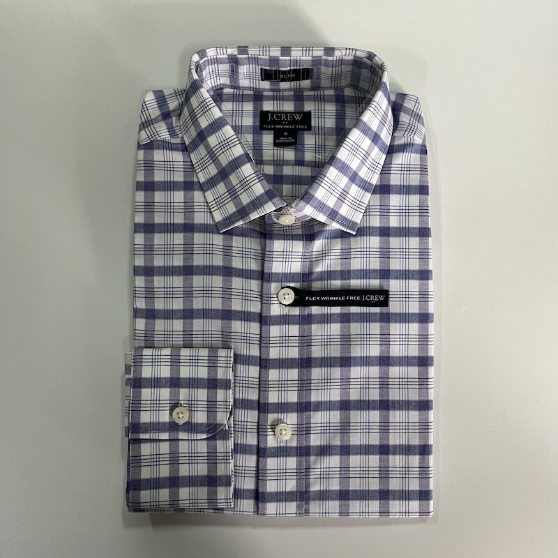 J.CREW男修身格子免烫长袖衬衫
