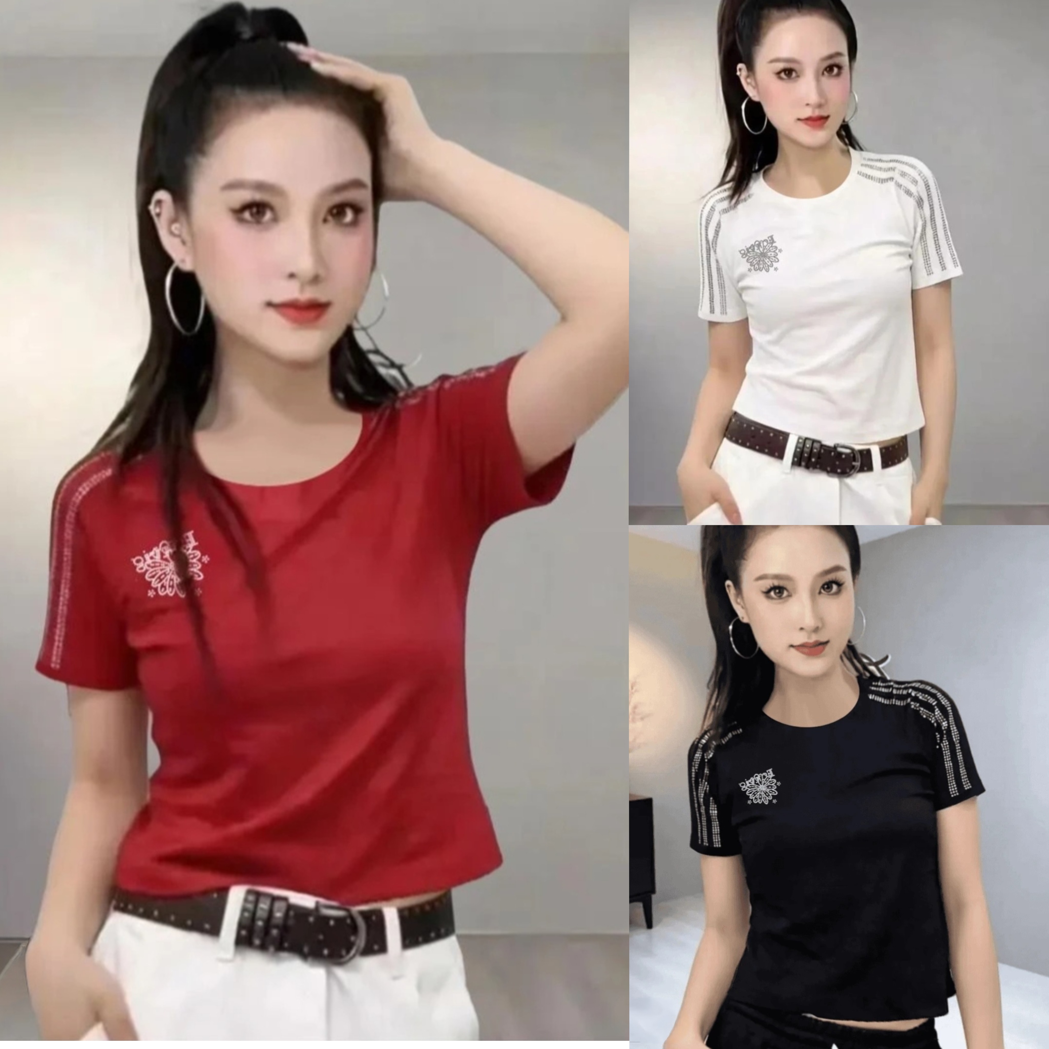 2026夏季新款广场舞服装上衣棉V领烫钻短袖舞蹈服跳舞表演跳操服