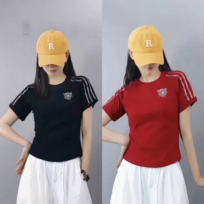 2606夏季新款广场舞圆领竖条镶烫钻上衣舞蹈表演服爵士曳步舞短袖