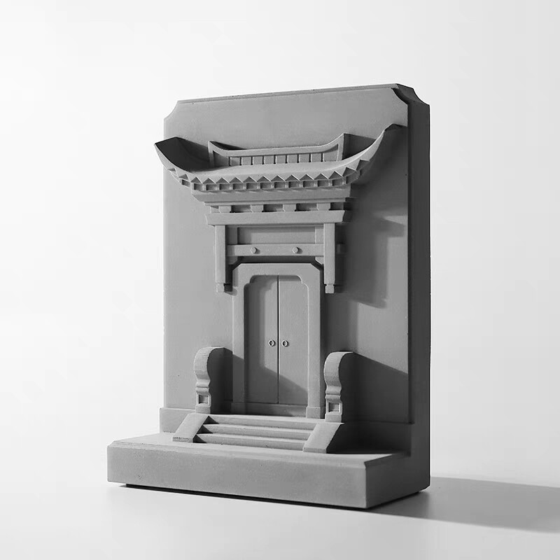 清水泥混凝土中式古代国风门牌大门楼书档书靠摆件家书房客厅装饰