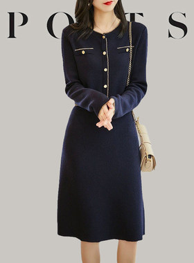 大牌2026秋冬韩版气质小个子毛衣裙小香风修身收腰羊毛针织连衣裙