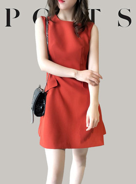 大牌2026夏季女红色无袖连衣裙气质通勤收腰显瘦复古小众休闲短裙