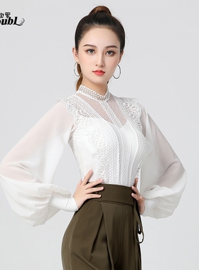 丹宝罗舞服上衣2023春季新款护脖高领连体衣高端女士摩登舞服长袖