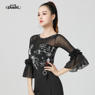 丹宝罗拉丁舞蹈上衣女款新款修身连体衣自带胸垫摩登舞蹈服上衣夏