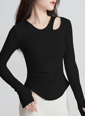 alo带胸垫修身瑜伽服长袖女春秋普拉提训练健身显瘦跑步运动T恤女