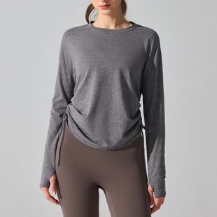 ALO宽松抽绳褶皱长袖 健身瑜伽服休闲透气跑步运动普拉提上衣女秋