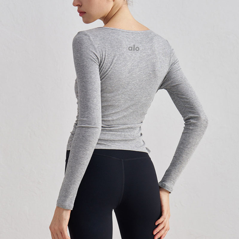 ALO莫代尔罗纹裸感长袖瑜伽服T恤