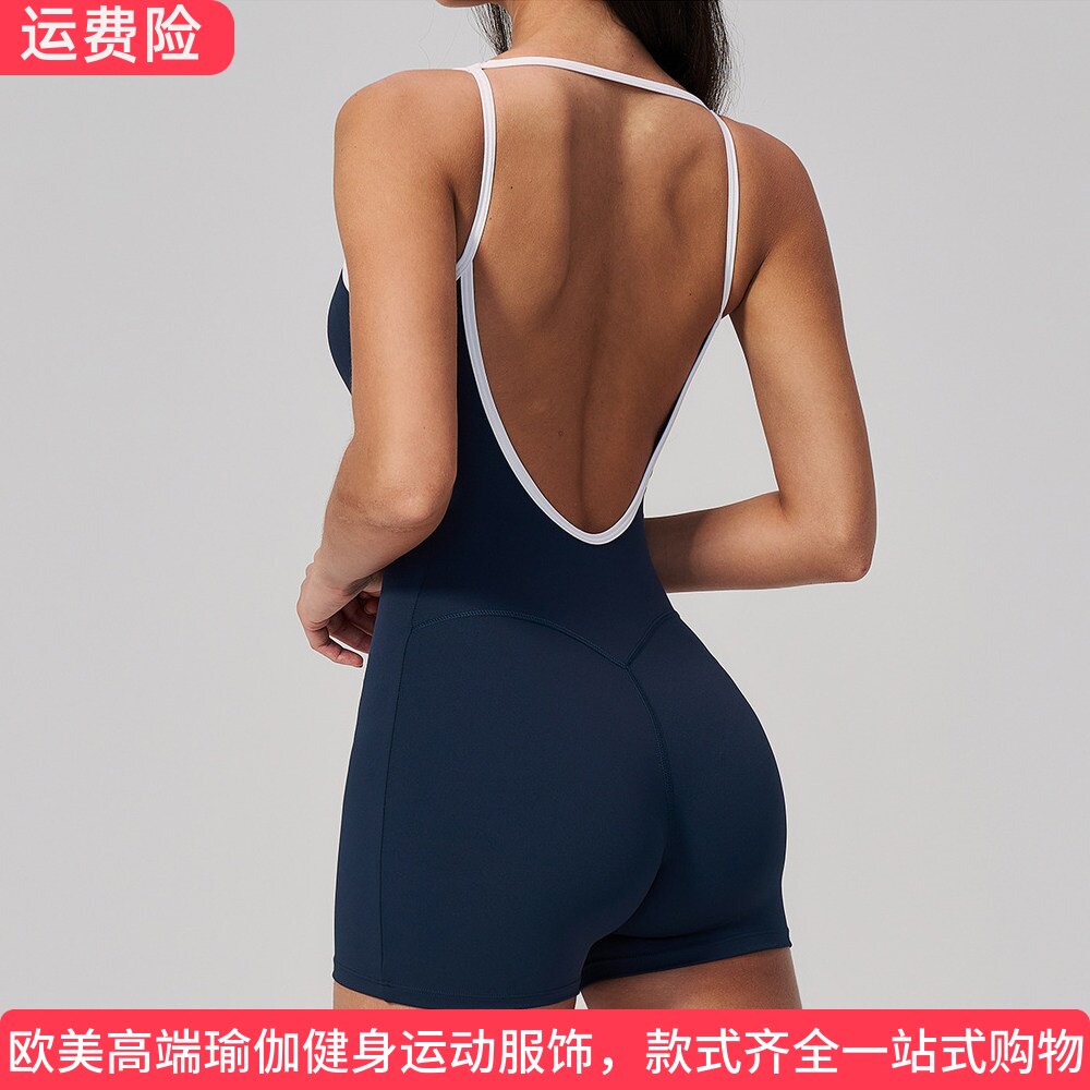 ALOUSAYOGA方领露背紧身连体瑜伽服性感显瘦吊带健身跑步舞蹈短裤