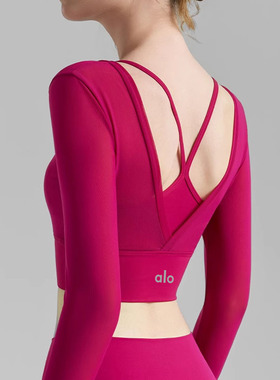 ALOUSAYOGA春秋网纱瑜伽服女高级感纯欲风紧身长袖运动健身服T恤