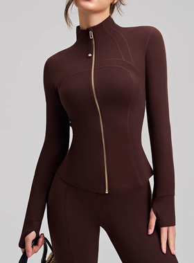 新款ALO修身运动外套女立领套指长袖瑜伽上衣高级感跑步健身服女