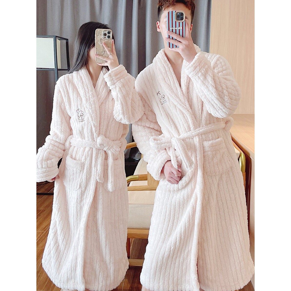 秋冬法兰绒情侣睡袍女冬加厚加长款男士珊瑚绒浴袍浴衣睡衣女学生