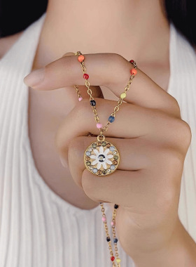 网红时尚复古撞色滴油不锈钢项链女ins风设计小众春夏新款锁骨链