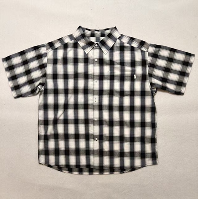 外贸出口余单日系复古格子衬衫男女短袖休闲翻领轻薄棉质衬衣夏季