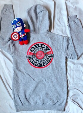 美式复古街头潮牌OB灰色套头连帽卫衣嘻哈街舞经典字母情侣款