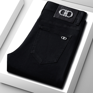 2025新款春秋加厚弹力高端黑色牛仔裤男款加薄小直筒修身高腰裤