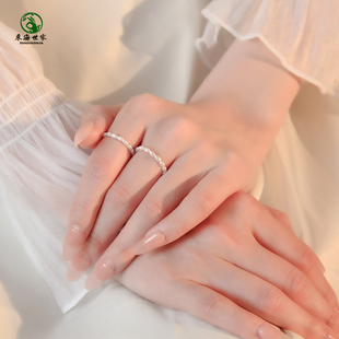 珍珠戒指女2mm小米珠淡水珍珠小众情侣对戒自律素圈指环食指尾戒