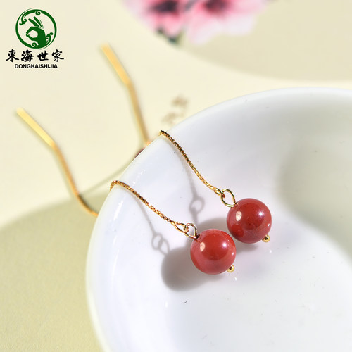东海世家朱砂耳线s925耳坠