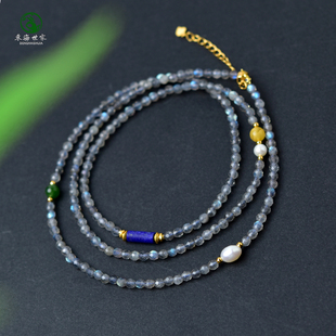 月光石手串女男东海水晶翡翠玉石散珠子项链拉长石猫眼灰月光手链