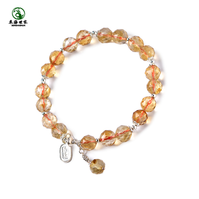 黄水晶手链女男东海水晶玛瑙玉髓翡翠玉石散珠子项链吊坠刻面手串