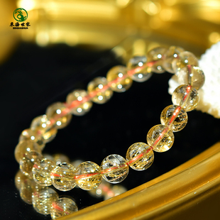 金发晶手串女男东海水晶玛瑙玉髓宝玉石猫眼钛晶散珠子黄水晶手链
