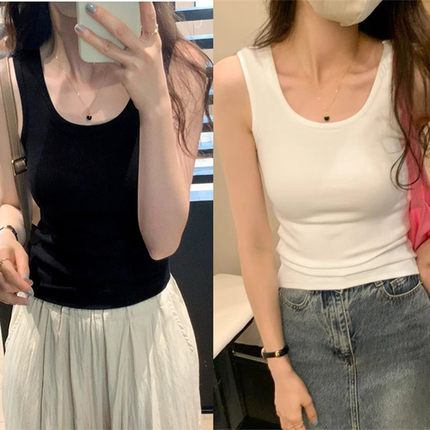 夏季新款纯棉背心女学生弹力螺纹棉长款圆领修身显瘦打底内搭上衣