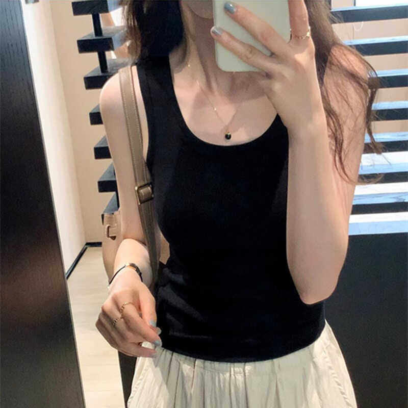 纯色春夏长款修身小背心法式纯棉