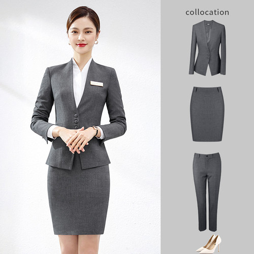 职业装女士春季套装灰色女西装