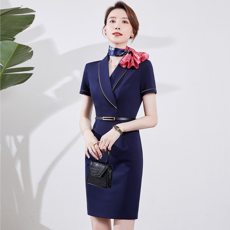 酒店前台连衣裙短袖夏季物业客服工装裙美容师售楼处案场工作服