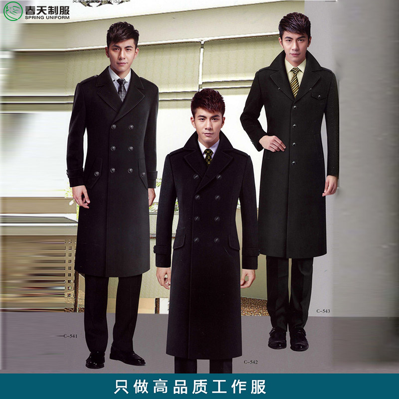 酒店礼宾KTV迎宾冬季物业售楼处保安服双排扣羊毛呢男大衣工作服