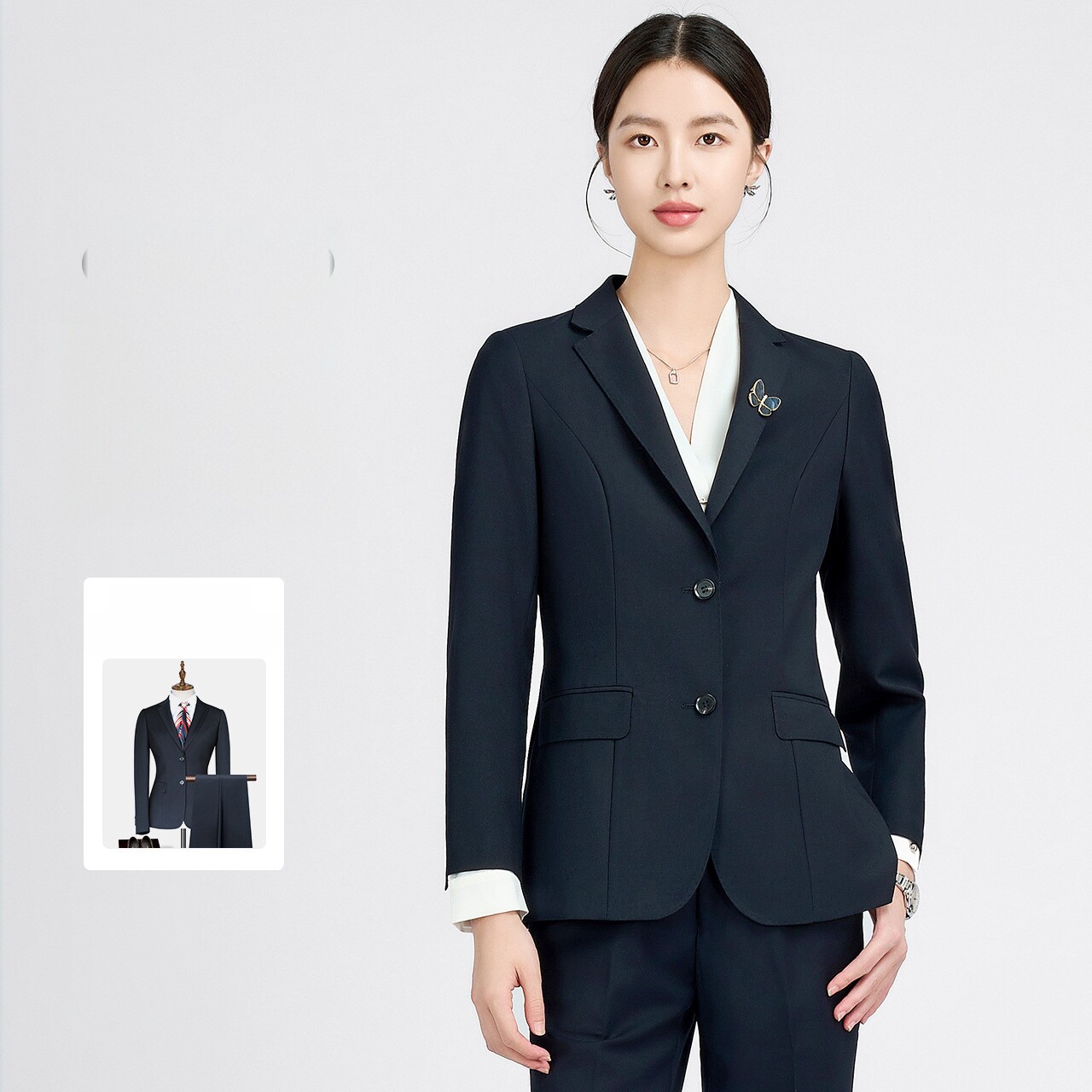 男女同款职业装女西装藏青色女西服女裙套装酒店售楼处物业工作服