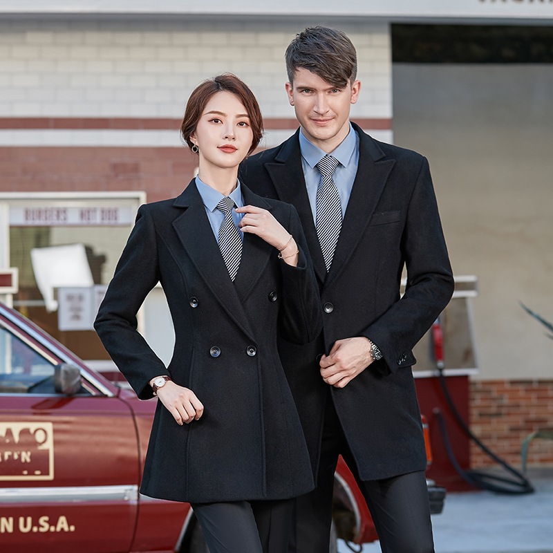 冬季售楼处案场物业中介黑色女士毛呢外套职业装呢子大衣男中长款