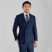 礼服正装 售楼部男女同款 西服套装 双排扣男士 高端 蓝色千鸟格男西装