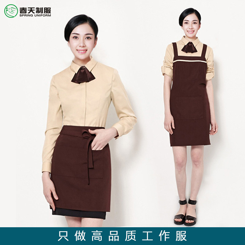 蛋糕店奶茶店咖啡厅烘焙工作服长袖西餐厅女服务员春秋装连体围裙