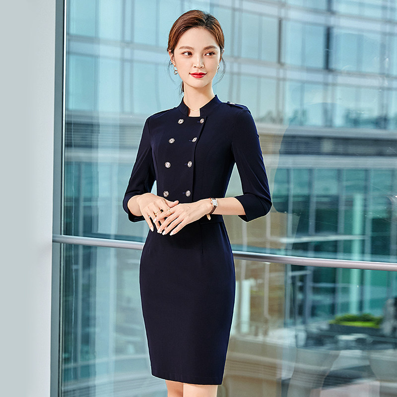职场干练女装韩版气质小香风女士七分袖连衣裙售楼部物业工作服