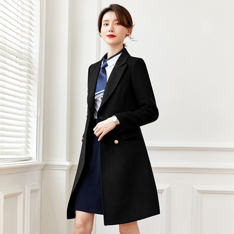 冬季毛呢外套售楼处黑色大衣女中长款职业装物业酒店前台工作服