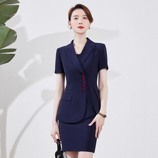 酒店前台夏季短袖工装裙装女西装裙子客服售楼处案场职业裙工作服