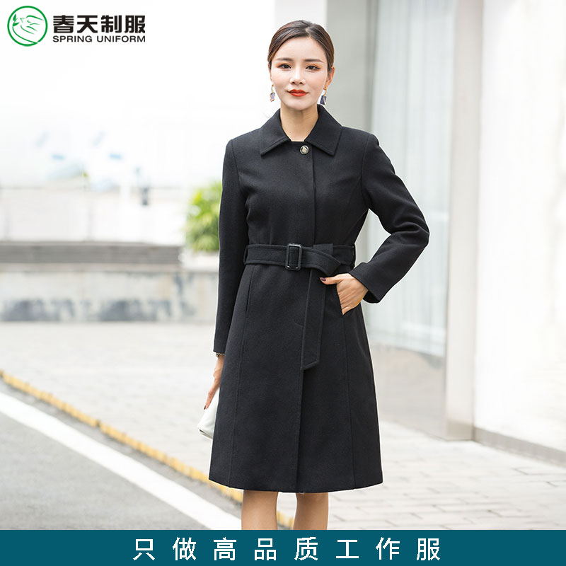冬季加厚保暖黑色职业装毛呢女大衣装售楼部案场物业客服工作服