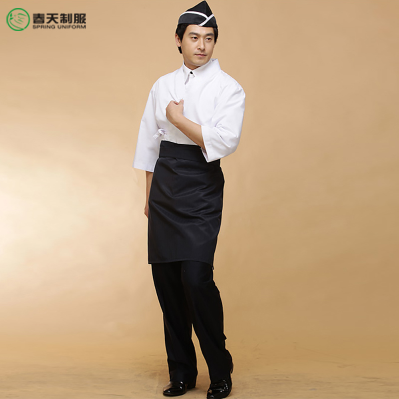 日本料理日料店白色厨师服日式和风寿司店工作装铁板烧工作服春装